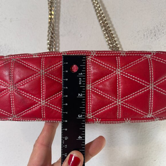 Michael Kors Sloan Quilted Stud red leather white Clutch Shoulder bag chain link - Picture 9 of 13